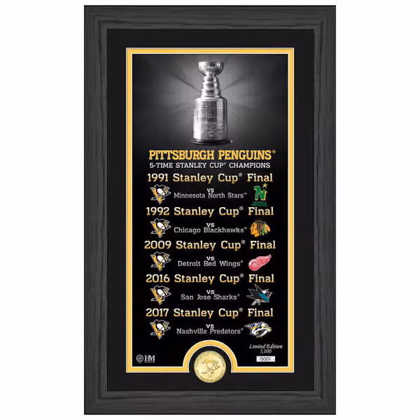 Pittsburgh Penguins Stanley Cup Legacy Bronze Coin Framed NHL Photo view 1