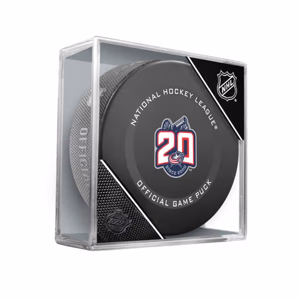 Columbus Blue Jackets 20th Anniversary NHL Official Game Puck view 1