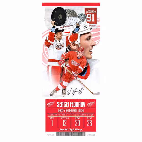 Sergei Fedorov Detroit Red Wings Retirement Night Ticket 3D Block Art view 3