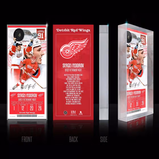 Sergei Fedorov Detroit Red Wings Retirement Night Ticket 3D Block Art view 2