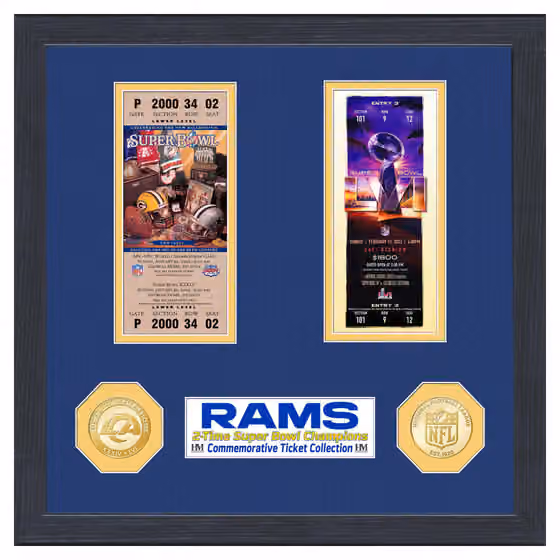 Los Angeles Rams Super Bowl Tickets Bronze Coins Framed NFL Photo view 1