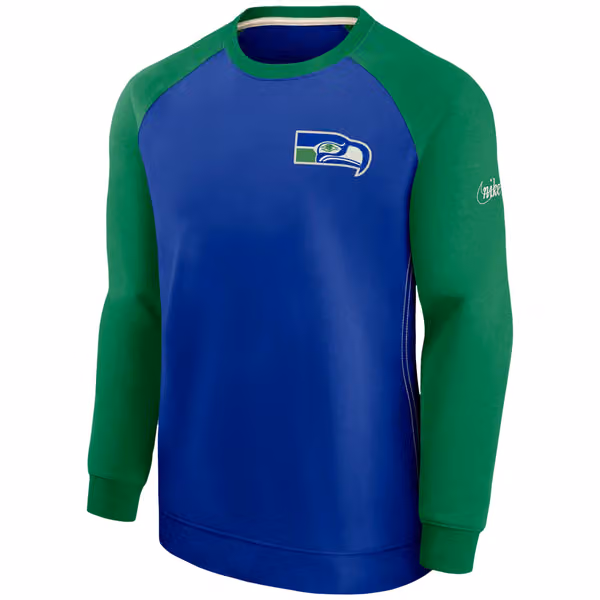 Seattle Seahawks Raglan NFL Throwback Nike Crewneck Pullover view 1