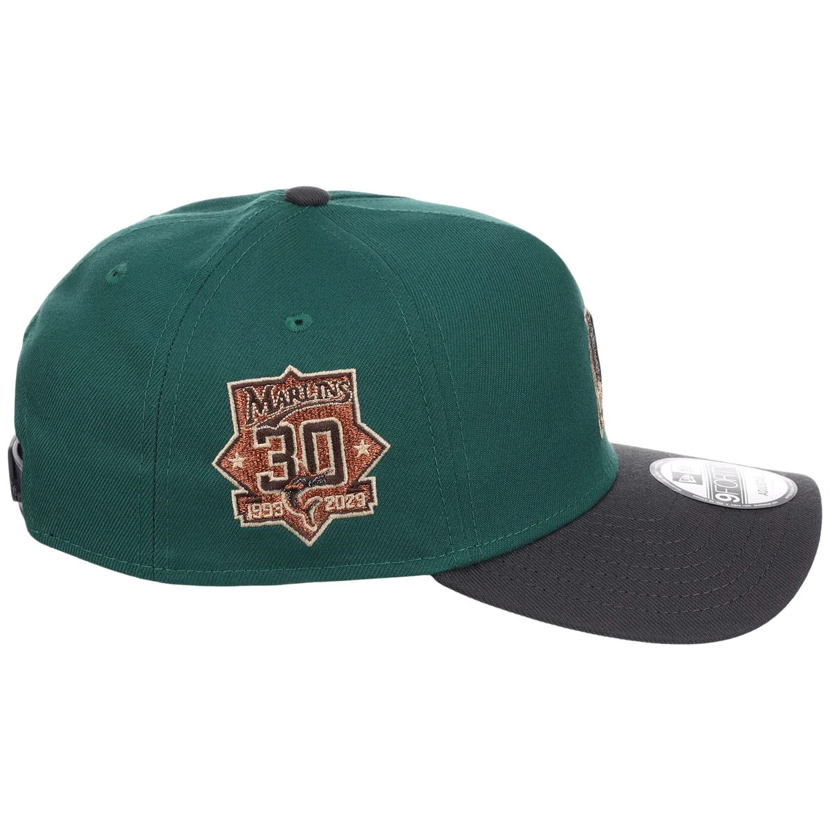 Florida Marlins MLB Emerald Graphite New Era 9FORTY detail view