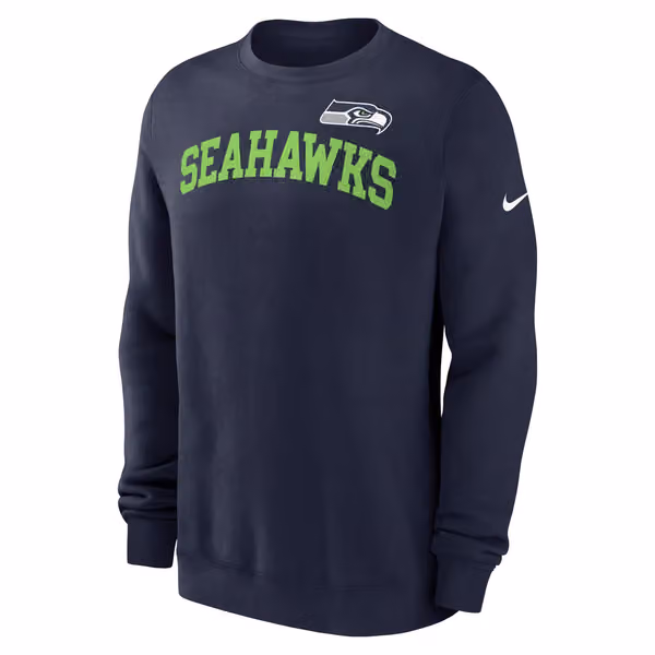 Seattle Seahawks Wordmark Nike Club Pullover Crew Navy view 1