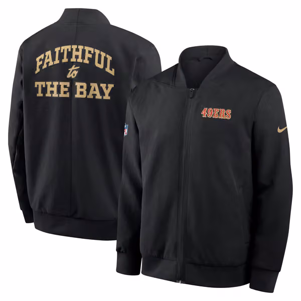 San Francisco 49ers 2025 Rivalries Sideline Bomber Jacke Black view 1