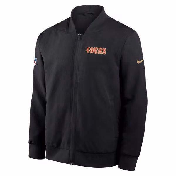 San Francisco 49ers 2025 Rivalries Sideline Bomber Jacke Black view 2