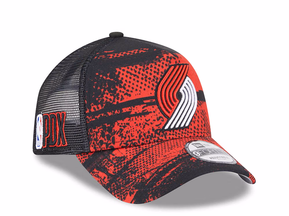 New Era Portland Trail Blazers NBA Tip Off 2024 Trucker 9Forty A Frame Snapback Hat front