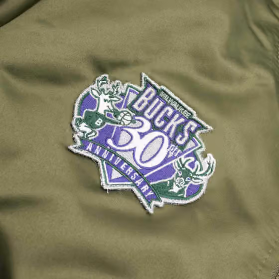 Milwaukee Bucks Olive Mitchell & Ness Heavyweight Satin NBA Jacket view 4