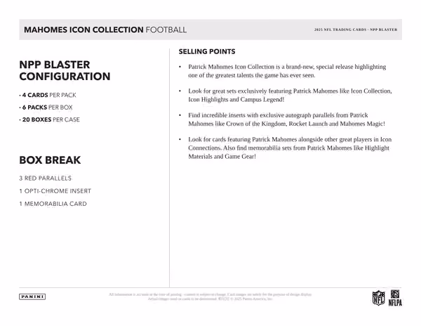 2025 Panini Mahomes Icon Collection Football NFL Blaster Box view 5
