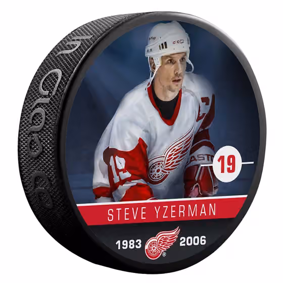 Steve Yzerman Detroit Red Wings Alumni NHL Puck view 1