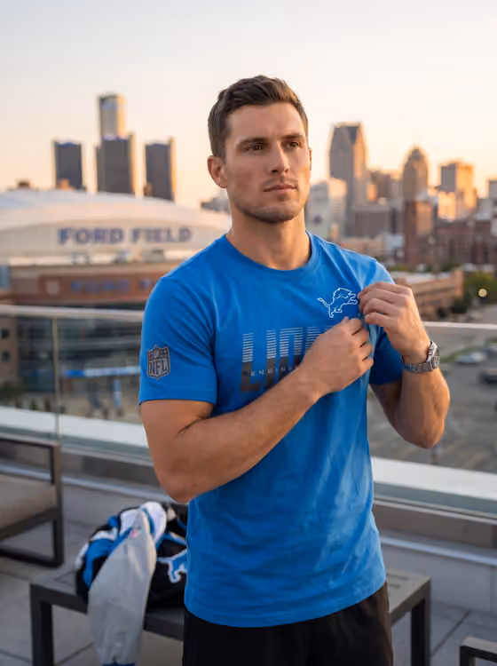 Detroit Lions 2026 NFL Sideline Team Issue Dri-Fit T-Shirt Blue view 3