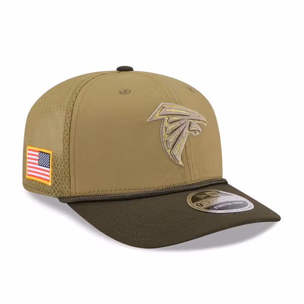 Atlanta Falcons 2025 NFL Salute to Service 9SEVENTY Trucker Snapback Cap Olive product photo