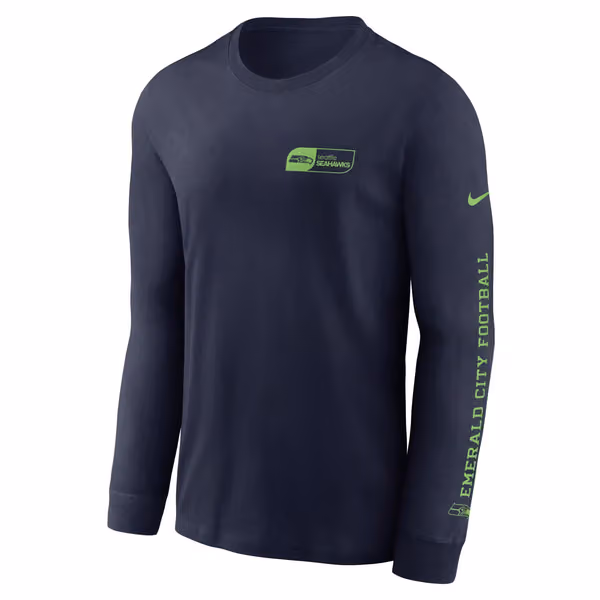 Seattle Seahawks NFL All Out Nike Cotton Long Sleeve Navy view 1