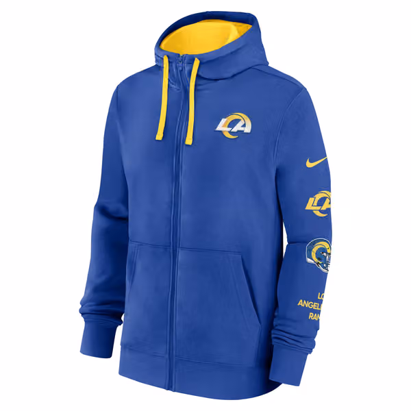 Los Angeles Rams Full-Zip Nike Club Fleece Hoodie Blue view 2