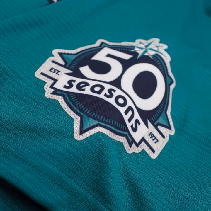 Seattle Mariners Stadium Alternate 50 Seasons MLB Jersey Teal view 5
