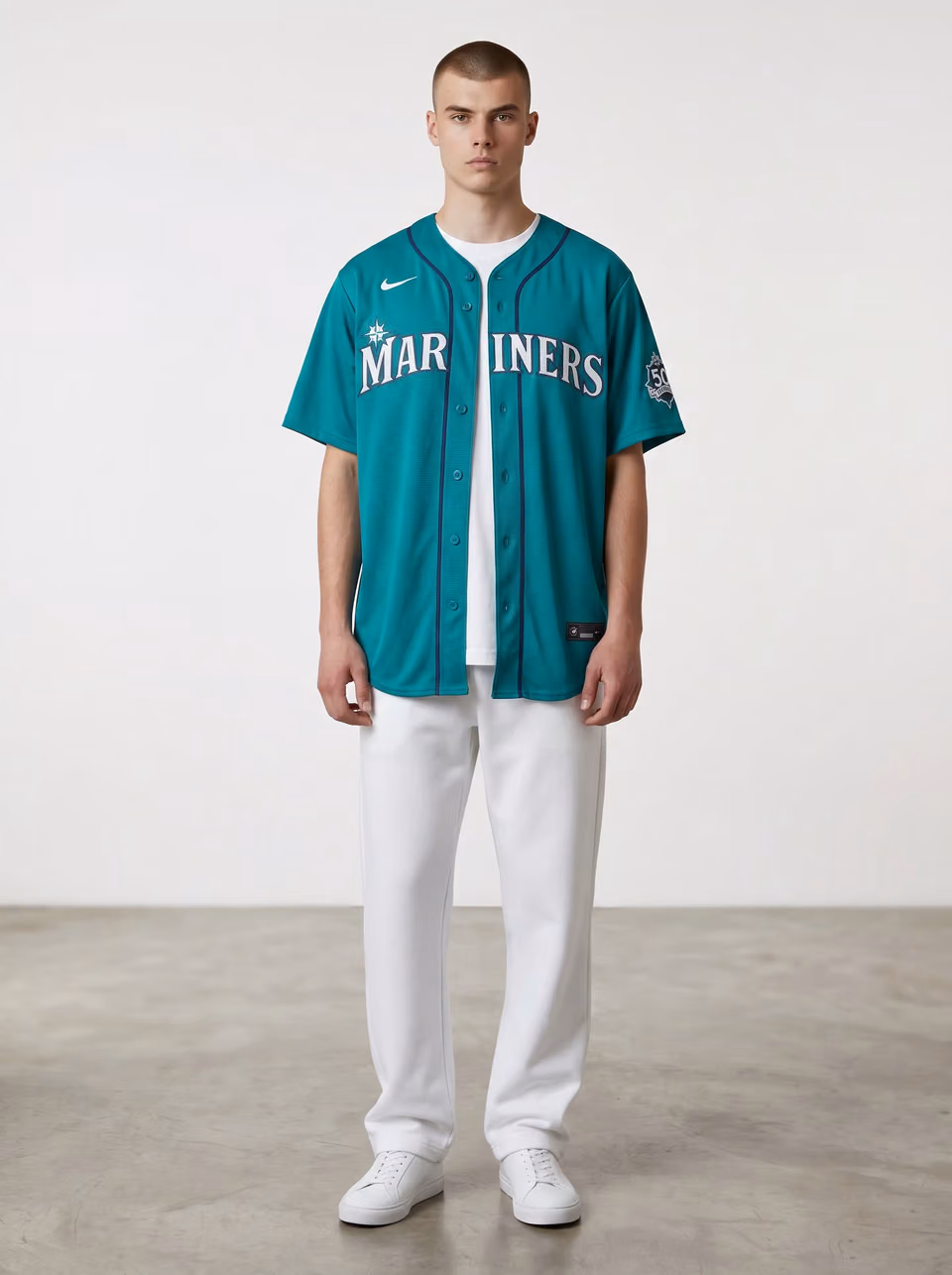 Seattle Mariners Stadium Alternate 50 Seasons MLB Jersey Teal view 3