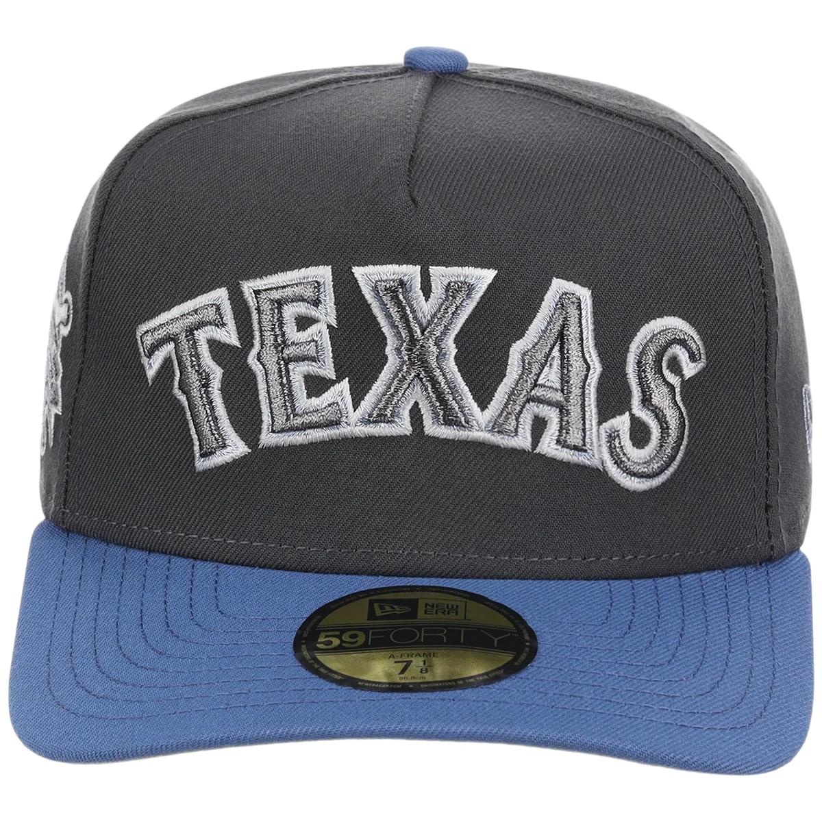 Texas Rangers MLB Indigo Steel New Era 59FORTY detail view