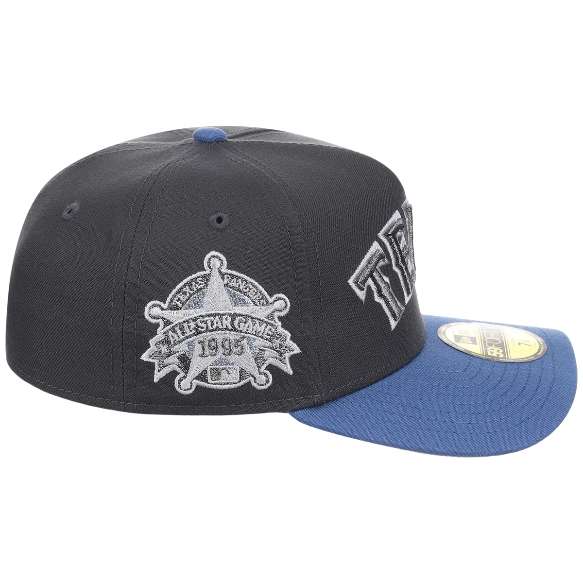Texas Rangers MLB Indigo Steel New Era 59FORTY detail view