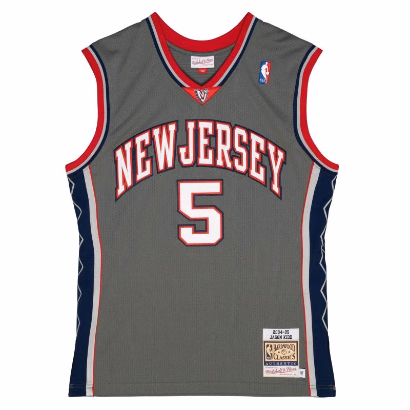 Jason Kidd #5 New Jersey Nets 2004-05 Mitchell & Ness Authentic NBA Jersey Grey view 1