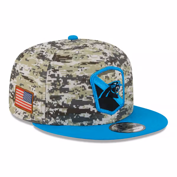 Carolina Panthers Camo 2023 NFL Salute to Service New Era 9FIFTY Snapback Cap product photo