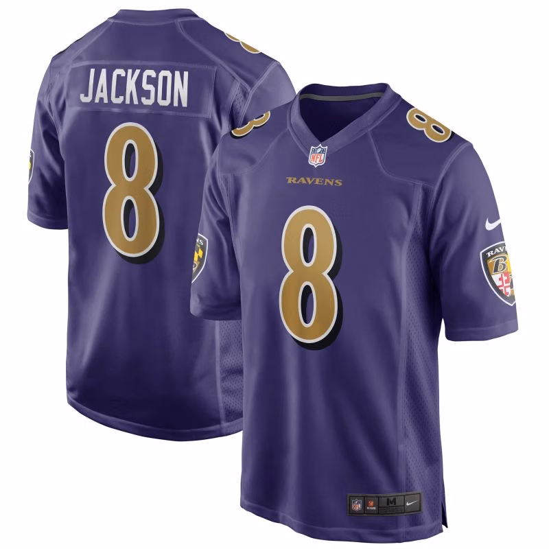 Lamar Jackson #8 Baltimore Ravens Nike Game NFL Jersey Alternate Purple view 1