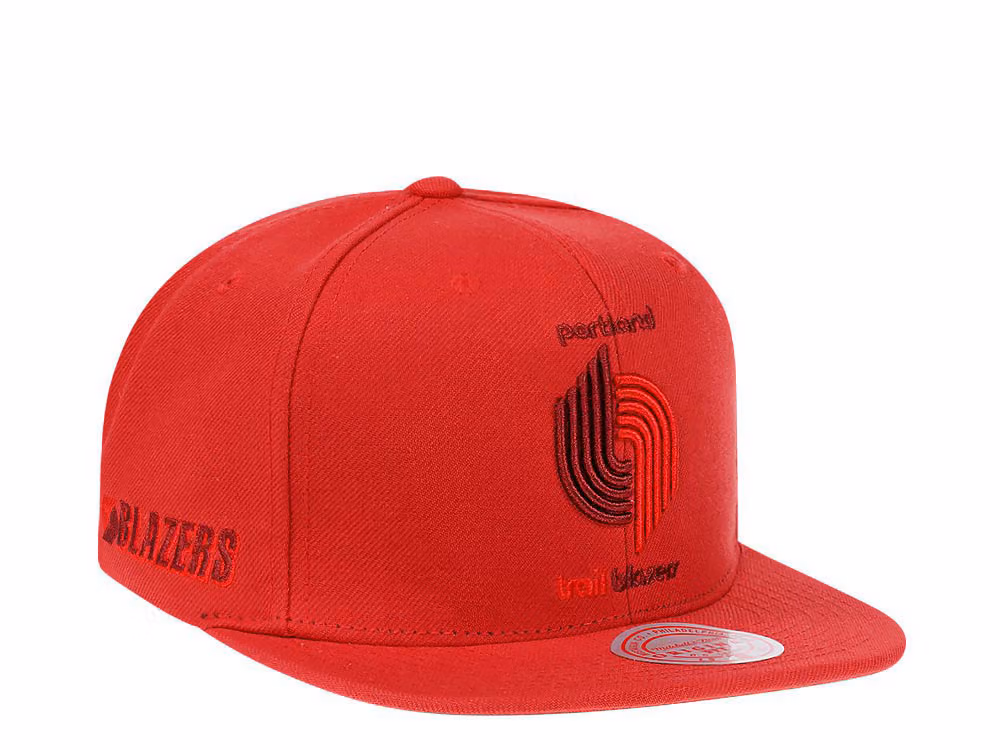 Mitchell & Ness Portland Trail Blazers Red Hardwood Classic Snapback Hat front