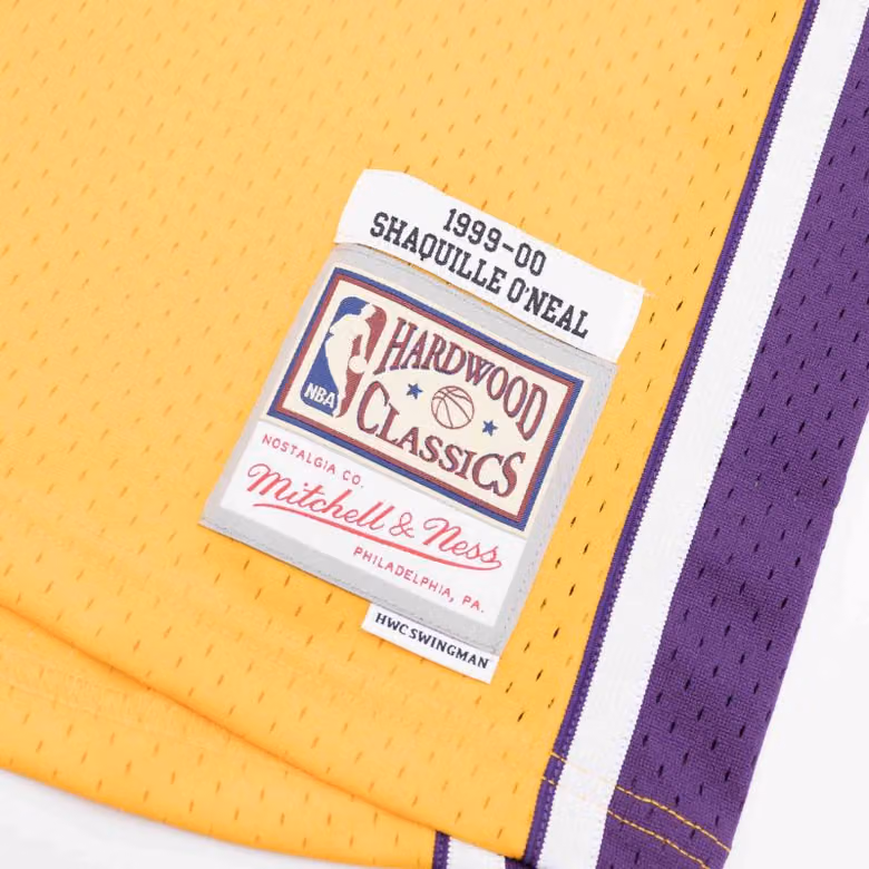 Shaq O'Neal #34 Los Angeles Lakers 1999-00 Mitchell & Ness Swingman NBA Jersey Yellow view 3