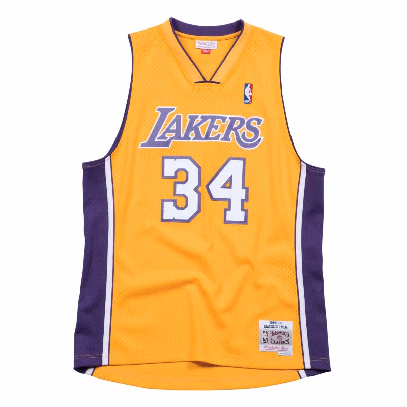 Shaq O'Neal #34 Los Angeles Lakers 1999-00 Mitchell & Ness Swingman NBA Jersey Yellow view 1