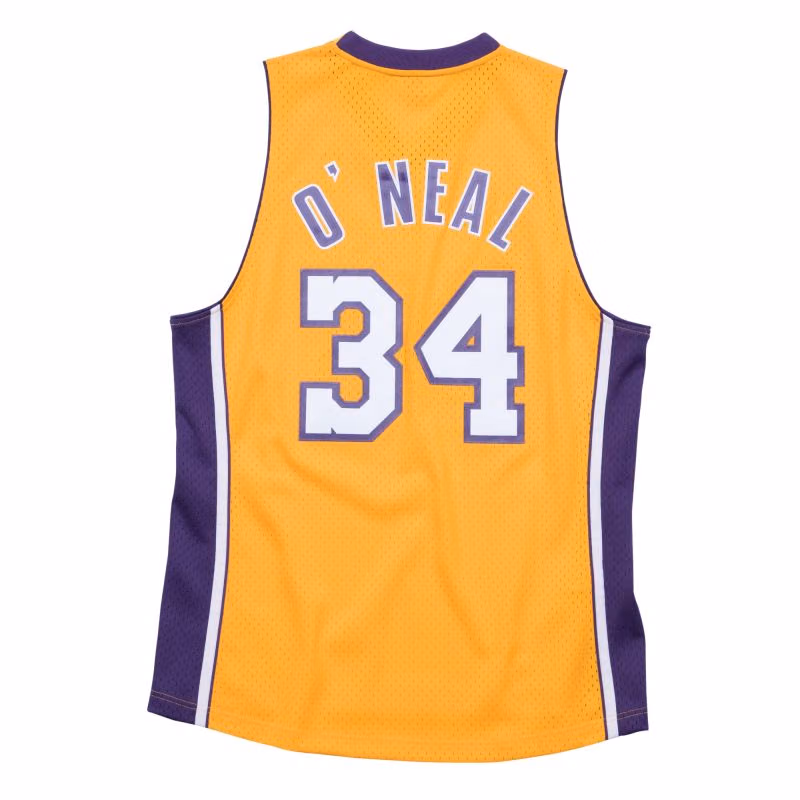 Shaq O'Neal #34 Los Angeles Lakers 1999-00 Mitchell & Ness Swingman NBA Jersey Yellow view 2
