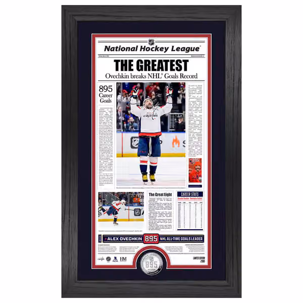Alex Ovechkin 895 Goals Record Silver Coin Framed Newspaper Photo view 1