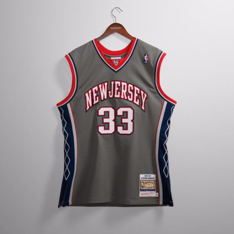 Stephon Marbury #33 New Jersey Nets 1999-00 Mitchell & Ness Authentic NBA Jersey Grey view 6