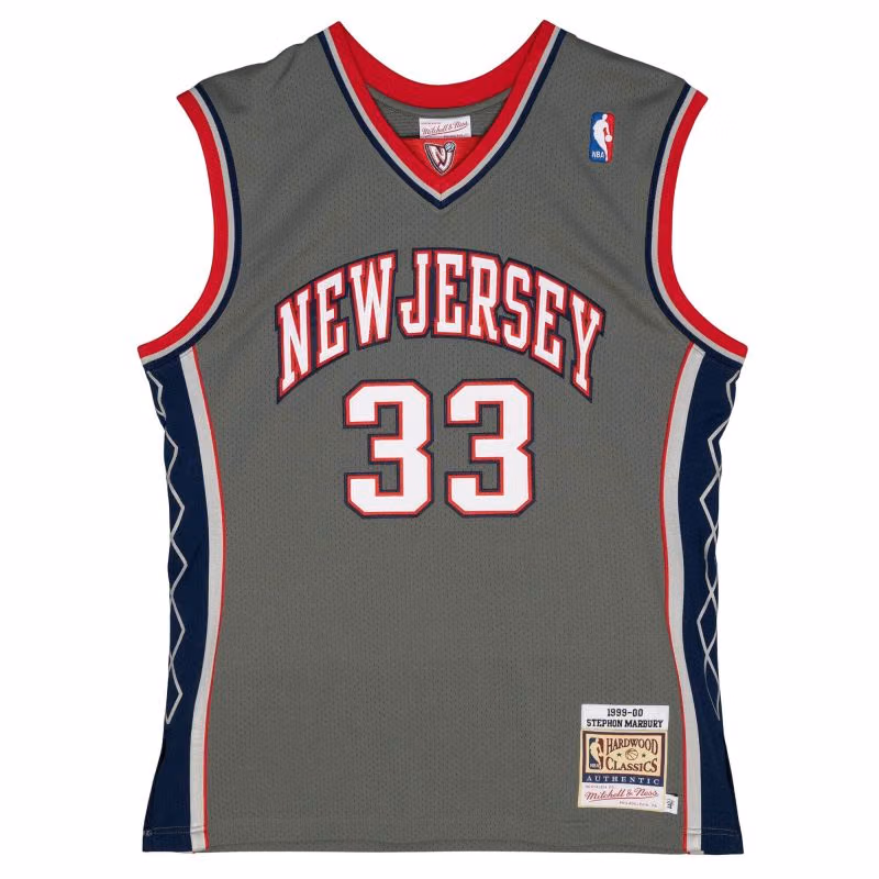 Stephon Marbury #33 New Jersey Nets 1999-00 Mitchell & Ness Authentic NBA Jersey Grey view 1