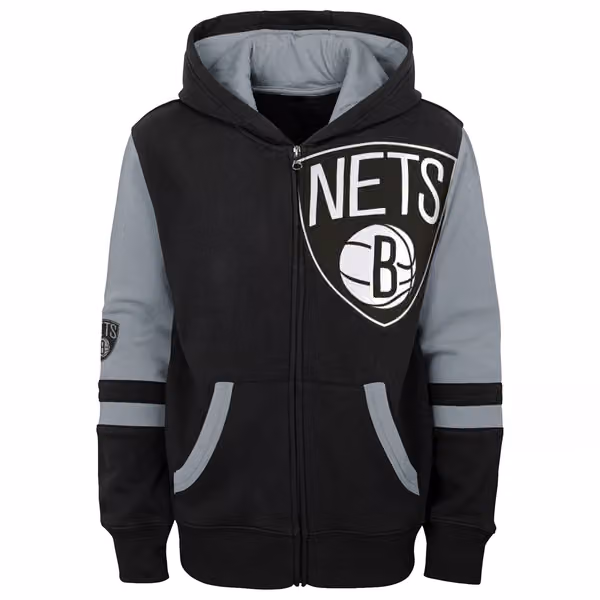 Brooklyn Nets Fleece NBA Full-Zip Hoodie Black (YOUTH) view 2