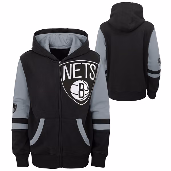 Brooklyn Nets Fleece NBA Full-Zip Hoodie Black (YOUTH) view 1