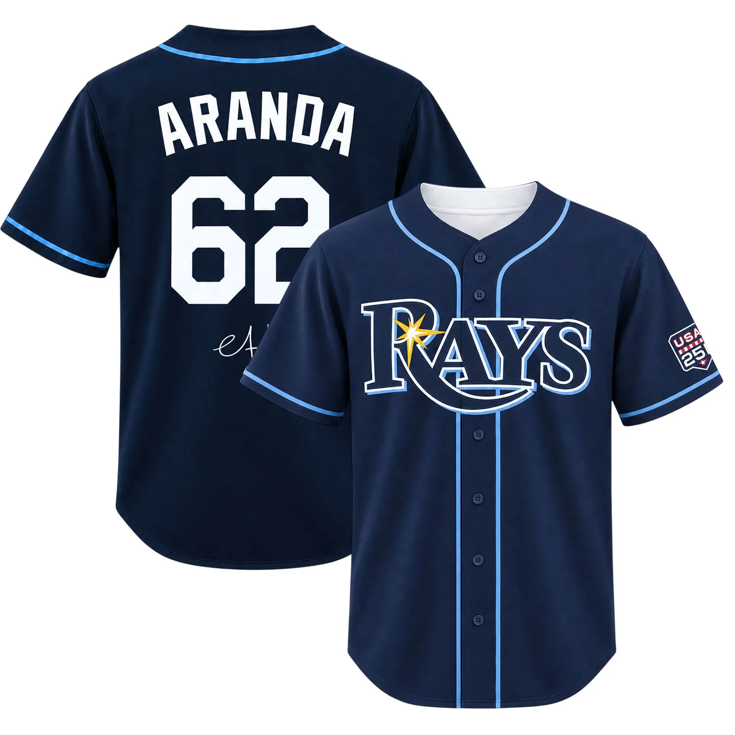 Devil Rays Blue Jersey Jonathan Aranda Signature Bold Style