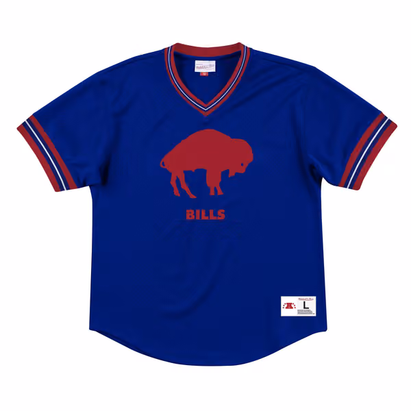 Buffalo Bills Unbeaten Mitchell & Ness NFL V-Neck Mesh Shirt Blue view 1