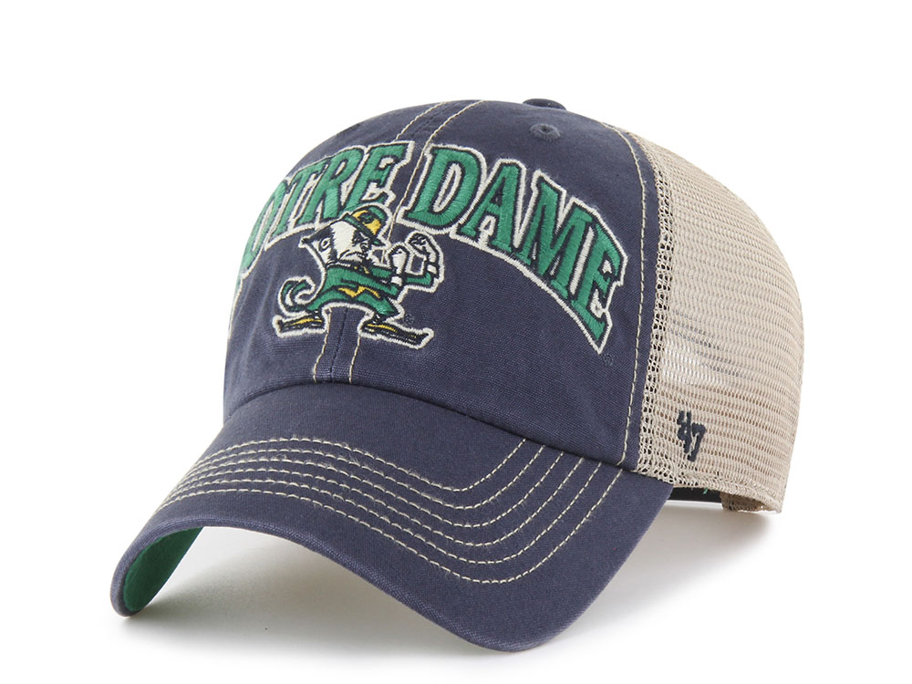 47 Brand Notre Dame Fighting Irish Tuscaloosa Vintage Navy Clean Up Trucker Snapback Hat front