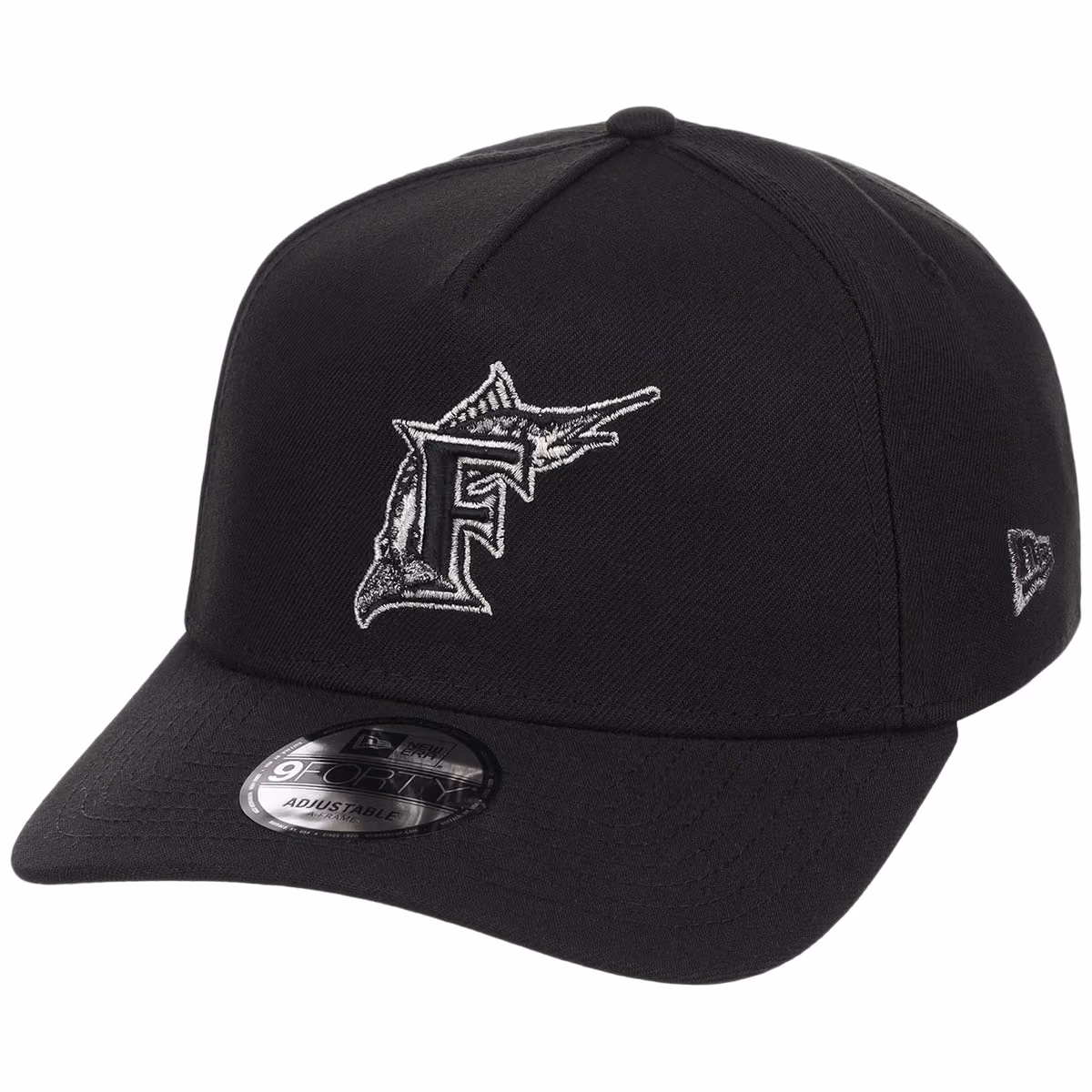 Florida Marlins MLB Liquid Titanium New Era 9FORTY A-Frame detail view