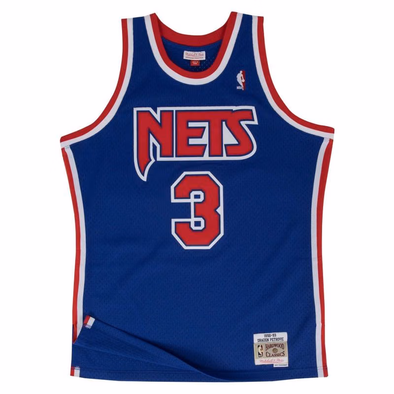 Dražen Petrović #3 New Jersey Nets 1992-93 Swingman NBA Jersey Blue view 1