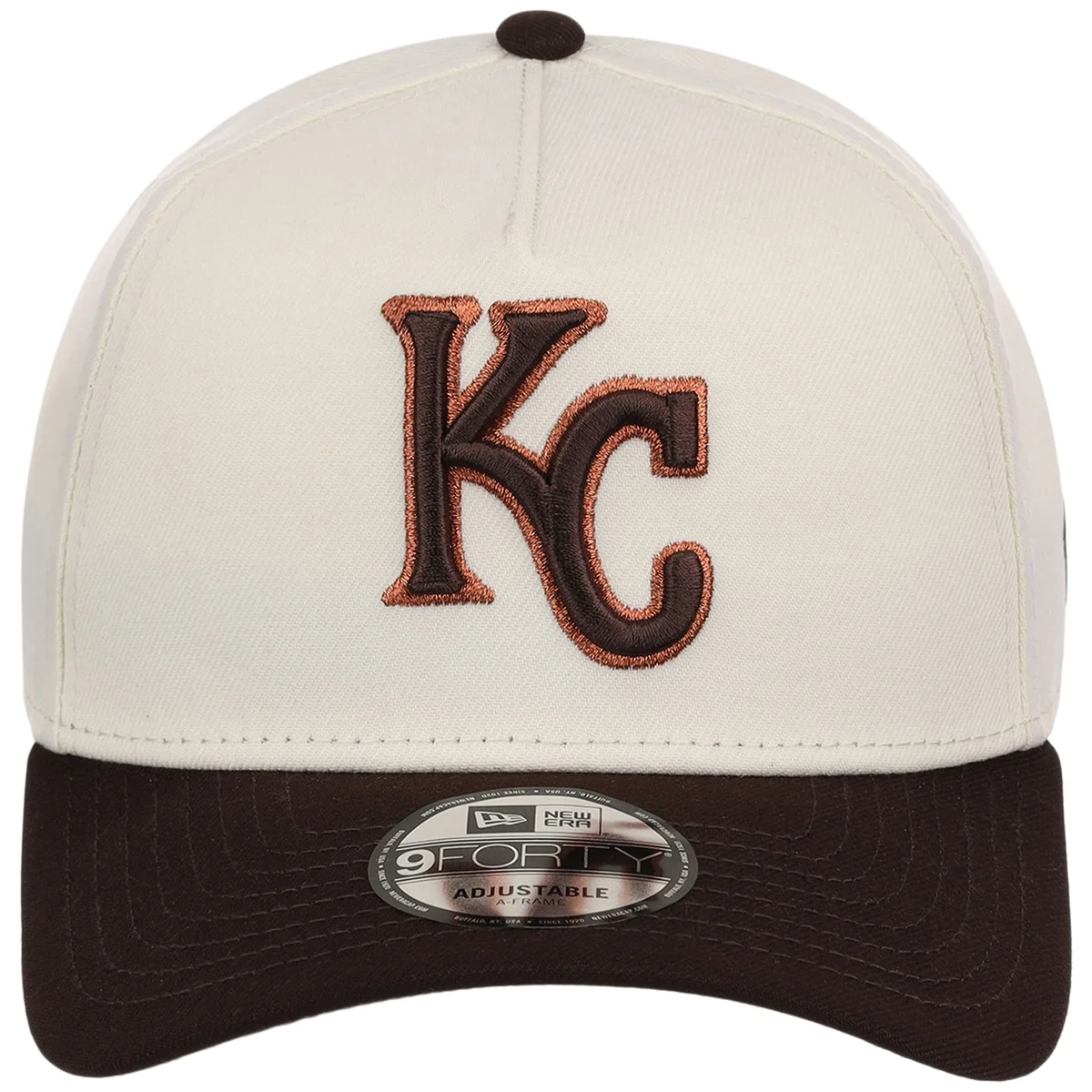 Kansas City Royals MLB Chrome x Burnt Wood FASHION CORE New Era 9FORTY A-Frame detail view