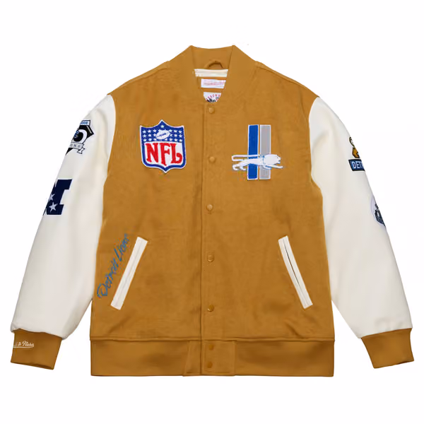 Detroit Lions Dusted Varsity NFL Jacket Brown/Cream view 1