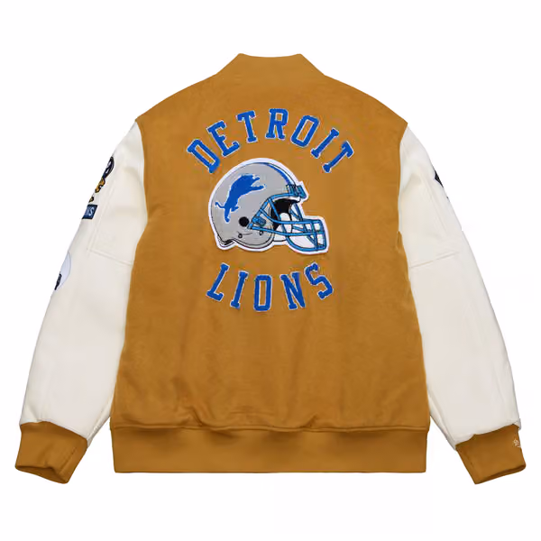 Detroit Lions Dusted Varsity NFL Jacket Brown/Cream view 2