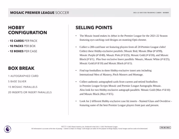 2021/22 Panini Mosaic Premier League EPL Soccer Hobby Box view 4