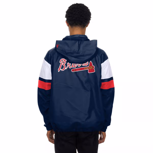 Atlanta Braves MLB Quarter Zip Windbreaker Jacket Navy view 2