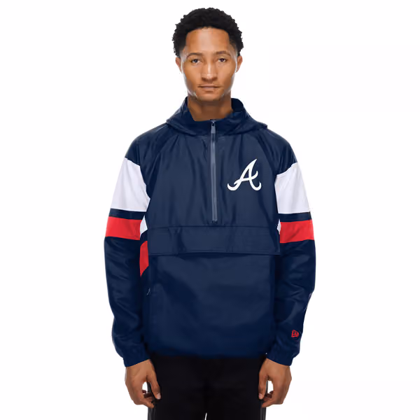Atlanta Braves MLB Quarter Zip Windbreaker Jacket Navy view 1