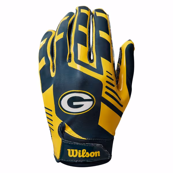 Green Bay Packers Wilson Youth Stretch-Fit NFL Receivers Gloves (KIDS) view 2