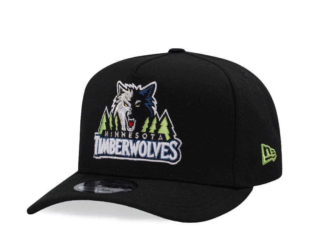 New Era Minnesota Timberwolves Black Classic Edition 9Fifty A Frame Snapback Hat front