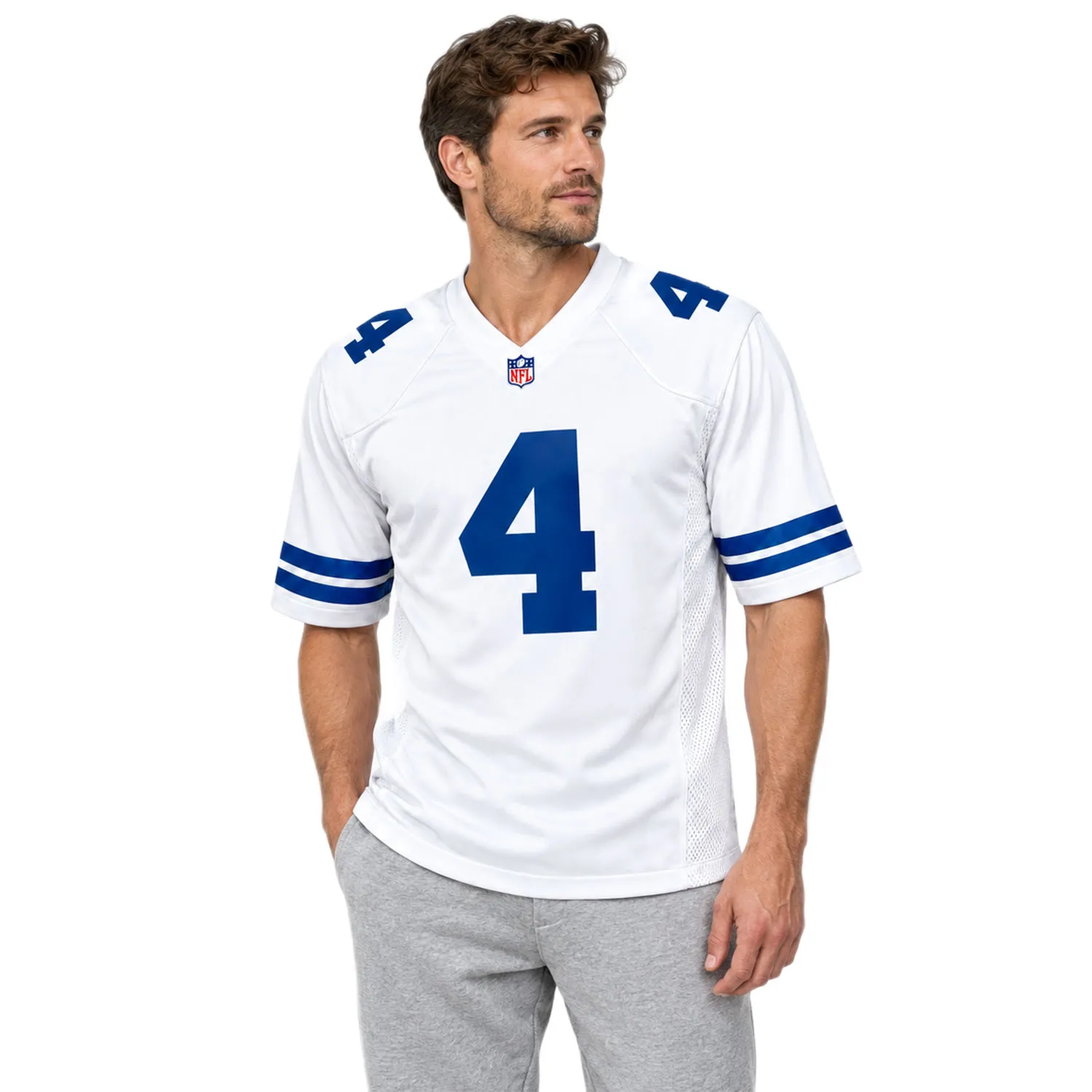 Dak Prescott Cowboys White Jersey Patch Vibrant NFL Game Day Style
