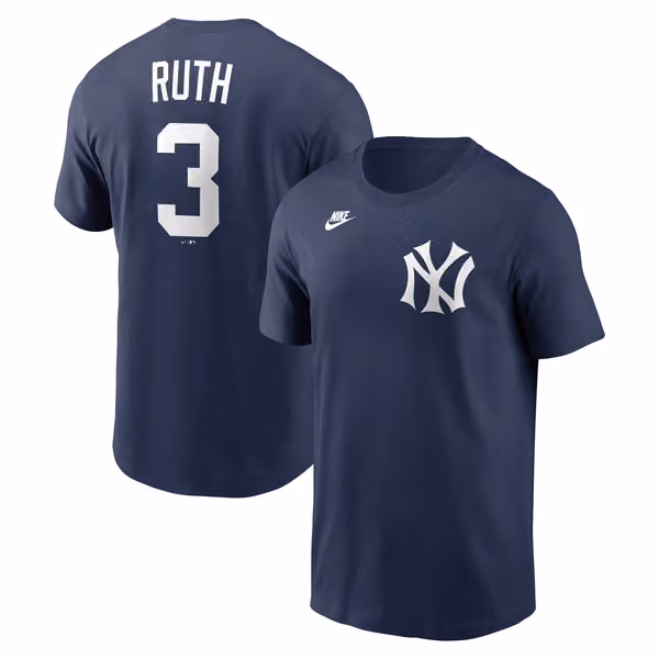 Babe Ruth #3 New York Yankees Cooperstown MLB T-Shirt Navy view 1