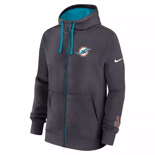 Miami Dolphins Playbook NFL Full-Zip Fleece Hoodie Anthracite view 1